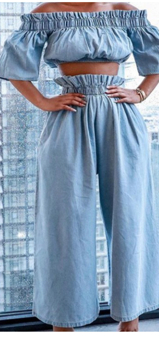 Off Shoulder Denim Set